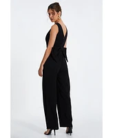 Quiz Women's Button Front Scuba Crepe Jumpsuit With Open Back