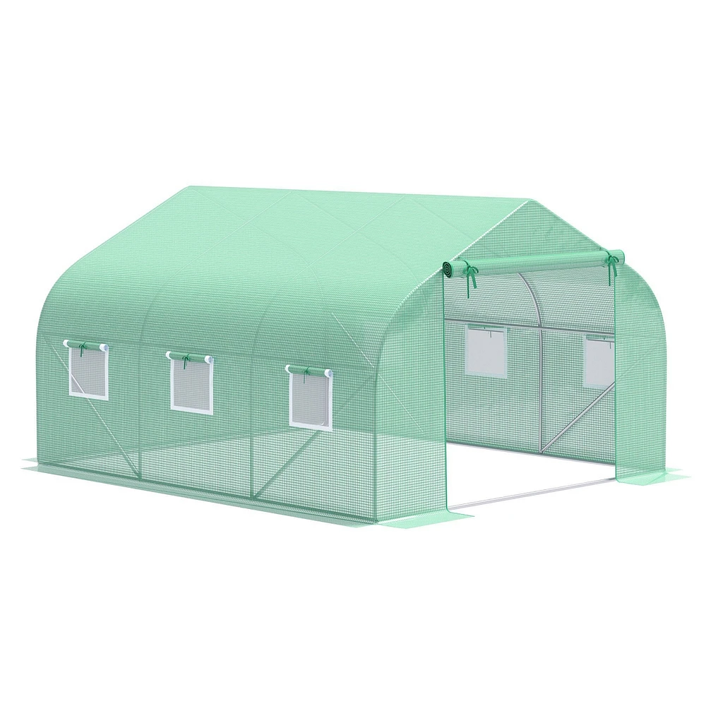 Simplie Fun Walk-in Greenhouse w/Roll-up Windows, Zippered Door, Pe Cover