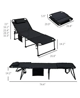 Streamdale Furniture Folding Chaise Lounge with Adjustable Back, Reading Hole, Pocket & Headrest