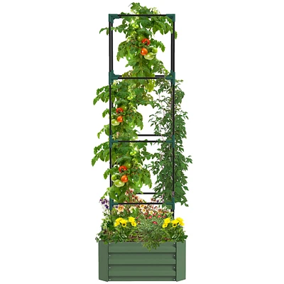 Simplie Fun Galvanized Garden Bed with Trellis for Climbing Plants