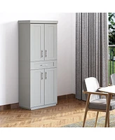 Modern Pantry Cabinet with Doors, Drawer, Adjustable Shelves, Grey