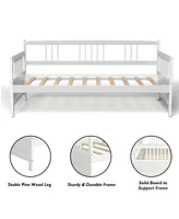 Gymax Twin Wooden Slats Daybed Frame Support Platform W/Rails Grey