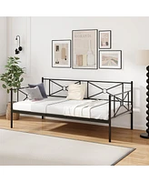 Gymax Metal Daybed Frame Twin Size Mattress Foundation w/ Metal Slat Support Black