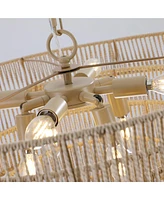 Woven Bohemian Rattan Pendant Light with 5-Tier Chandelier