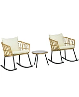 Streamdale Furniture Cream White 3-Piece Rattan Bistro Set with Rocking Chairs