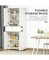 Streamdale Furniture Freestanding Kitchen Pantry with Double Doors and Center Drawer