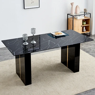 Simplie Fun Rectangular Dining or Living Room Table with Black Pattern Top