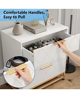 gaomon 3 Drawer Dresser, Wood Chest Drawers with Storage for Closet, Bedroom, Drawers Dresser Modern Bedside Nightstand with Gold Handles,white_15.8 x