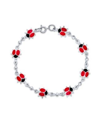 Bling Jewelry Good Luck Garden Lucky Multi Station Charms Enamel Red Ladybugs Charm Bracelet For Women Sterling Silver Inch