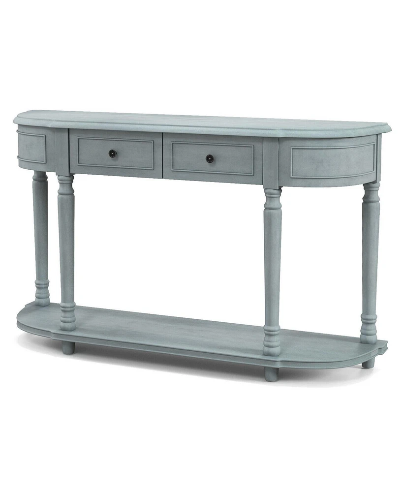 Sugift 52 Inch Retro Console Table with 2 Drawers and Open Shelf Entryway Sofa Table-Blue