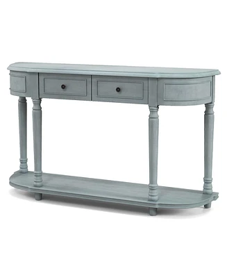 Sugift 52 Inch Retro Console Table with 2 Drawers and Open Shelf Entryway Sofa Table-Blue