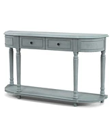 Sugift 52 Inch Retro Console Table with 2 Drawers and Open Shelf Entryway Sofa Table-Blue