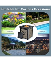 Sugift 25 Inch 40000 Btu Propane Fire Pit Table with Lid and Fire Glass