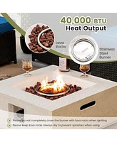 Sugift 28 Inch 40000 Btu Square Propane Gas Fire Pit with Pvc Cover-White