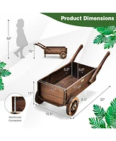 Sugift Wooden Wagon Planter Box with Wheels Handles and Drainage Hole-Rustic Brown