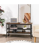 Sugift 3-tier Console Table Tv Stand with Mesh Storage Shelf-Rustic Brown