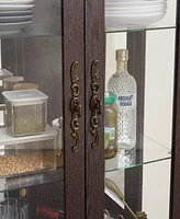 Simplie Fun Lighted Glass Curio Cabinet, Adjustable Shelves, 2 Doors, Drawer, Bulb, Cherry
