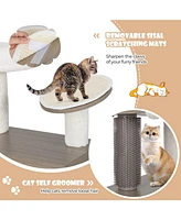 Sugift 2-in-1 Modern Cat Tower with Litter Box Enclosure for Indoor Cars-Gray