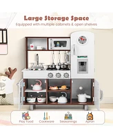 Vebreda Kids Kitchen Playset with Realistic Sounds and Lights-Brown & White