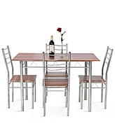 Skonyon 5 Pieces Wood Metal Dining Table Set with 4 Chairs