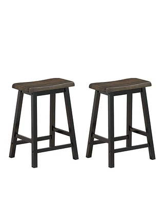 Skonyon 24 Inch Set of 2 Wood Counter Backless Height Saddle Stools for Kitchen and Pub