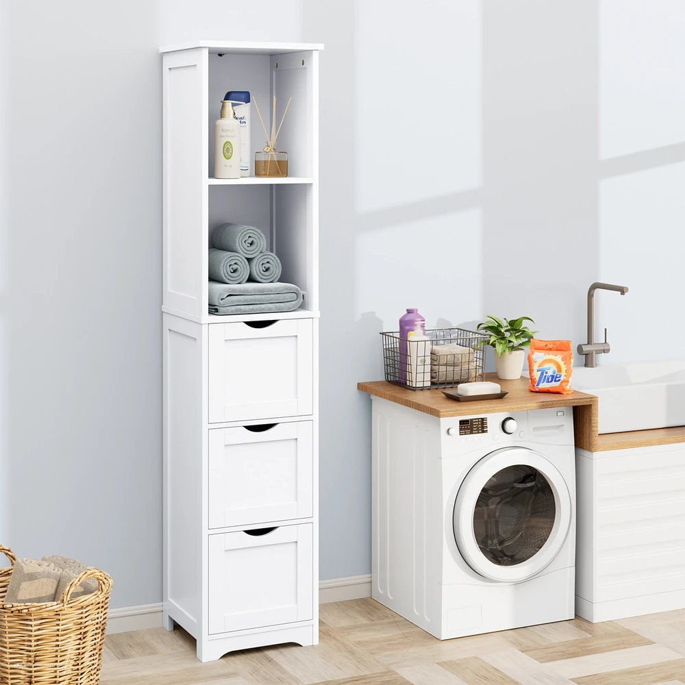 Simplie Fun Tall Bathroom Cabinet with Drawers and Shelves