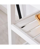 Kitchen Island with Stainless Steel Top, Open Shelves, and Drawers, Gray