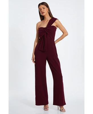 Quiz Women's One-Shoulder Scuba Crepe Knot Front Jumpsuit