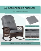Wide-Seat Outdoor Wicker Rocking Chair with Soft Cushion