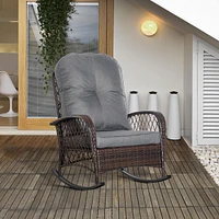 Wide-Seat Outdoor Wicker Rocking Chair with Soft Cushion