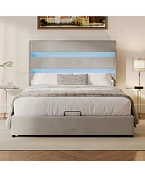 Streamdale Furniture Hydraulic Storage Bed with Led Headboard, No Box Spring