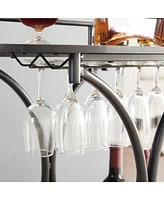 Simplie Fun 2-Tier Bar Cart with Wine Rack and Glass Holder