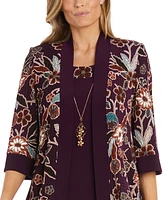 R & M Richards Petite 2-Pc. Printed Jacket Necklace Dress Set