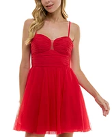 City Studios Juniors' Sweetheart-Neck Pleated Mesh Dress