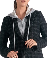 Elan Women's Plaid Long-Sleeve Layered Blazer Hoodie