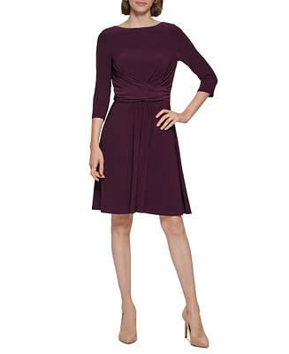 Tommy Hilfiger Women's 3/4-Sleeve Wrap-Waist Fit & Flare Dress