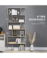 Simplie Fun 6-Shelf Wooden Bookshelf Display Stand Organizer (75.5"H, Oak