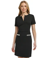 Tommy Hilfiger Petite Split-Neck Beaded-Pocket Dress