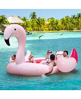 Sugift 6 People Inflatable Flamingo Floating Island with 6 Cup Holders for Pool and River