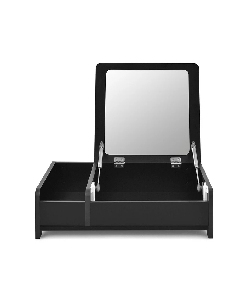 Sugift Compact Bay Window Makeup Dressing Table with Flip-Top Mirror-Black