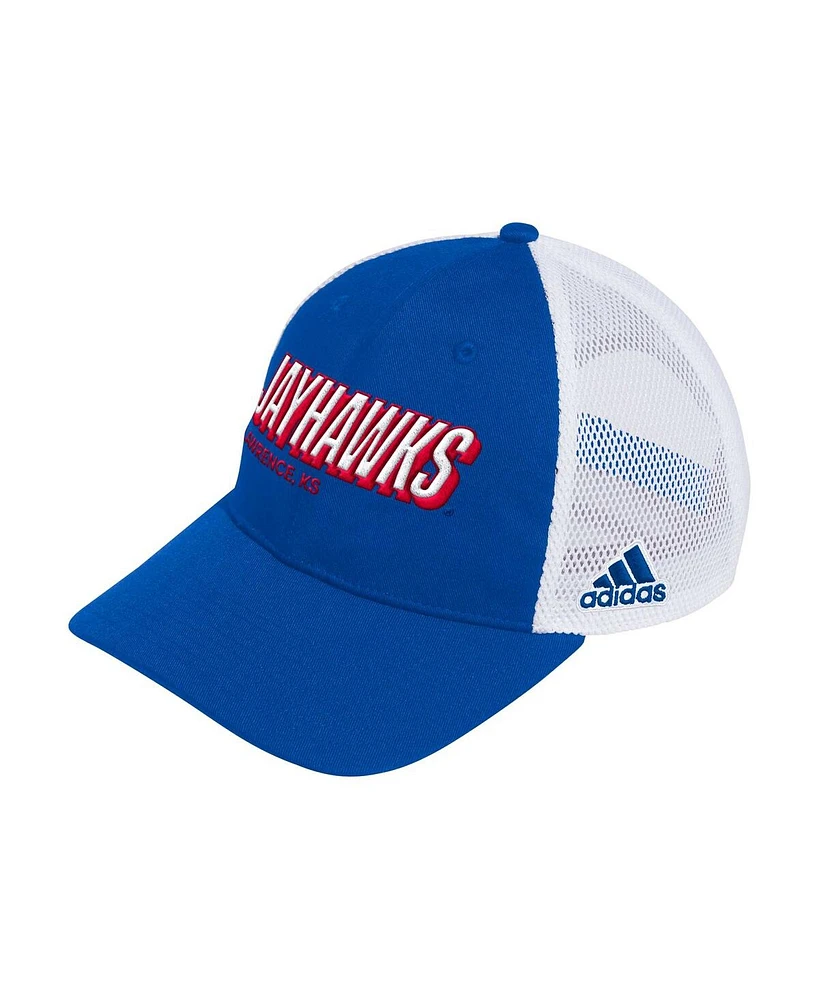 Adidas Men's Royal Kansas Jayhawks Mascot Block Letter Slouch Trucker Adjustable Hat