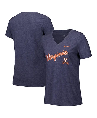 Nike Women's Navy Virginia Cavaliers Script Over Logo Tri-Blend V-Neck T-Shirt