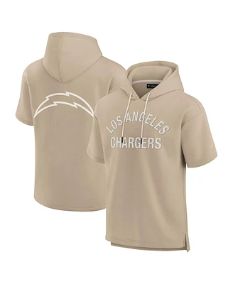 Fanatics Men's and Women's Khaki Los Angeles Chargers Elements Super Soft Fleece Short Sleeve Pullover Hoodie