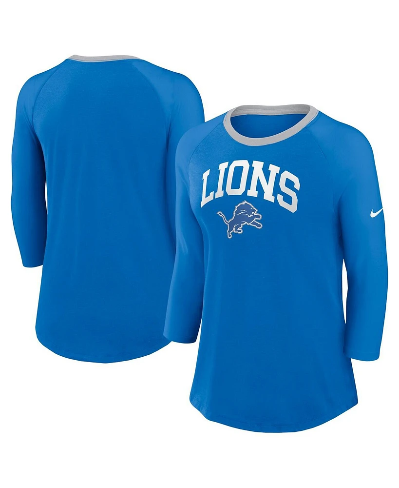 Nike Women's Blue Detroit Lions Raglan 3/4 Sleeve T-Shirt