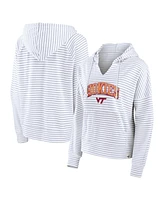 Fanatics Women's White/Gray Virginia Tech Hokies Arch Logo Striped Notch Neck Pullover Hoodie