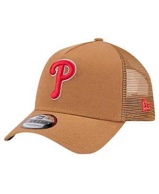 New Era Men's Brown Philadelphia Phillies A-Frame Trucker 9FORTY Adjustable Hat