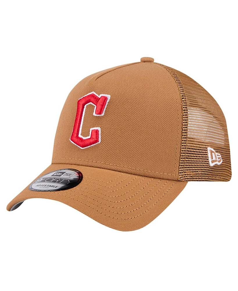 New Era Men's Brown Cleveland Guardians A-Frame Trucker 9FORTY Adjustable Hat