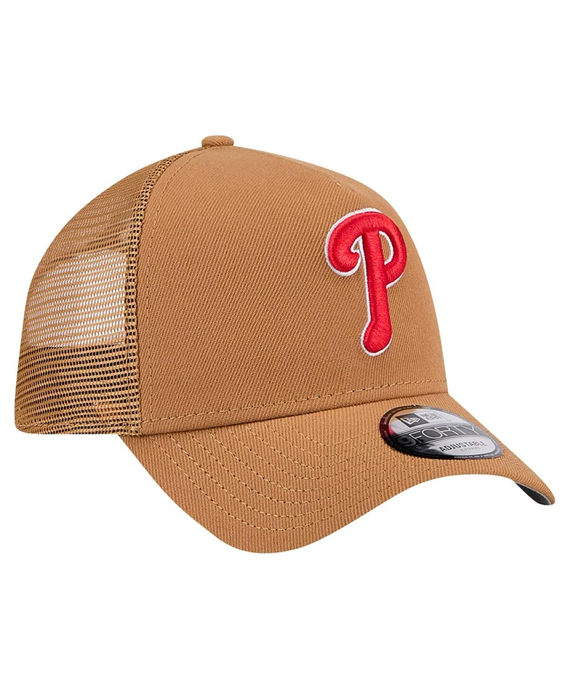 New Era Men's Brown Philadelphia Phillies A-Frame Trucker 9FORTY Adjustable Hat