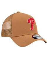 New Era Men's Brown Philadelphia Phillies A-Frame Trucker 9FORTY Adjustable Hat