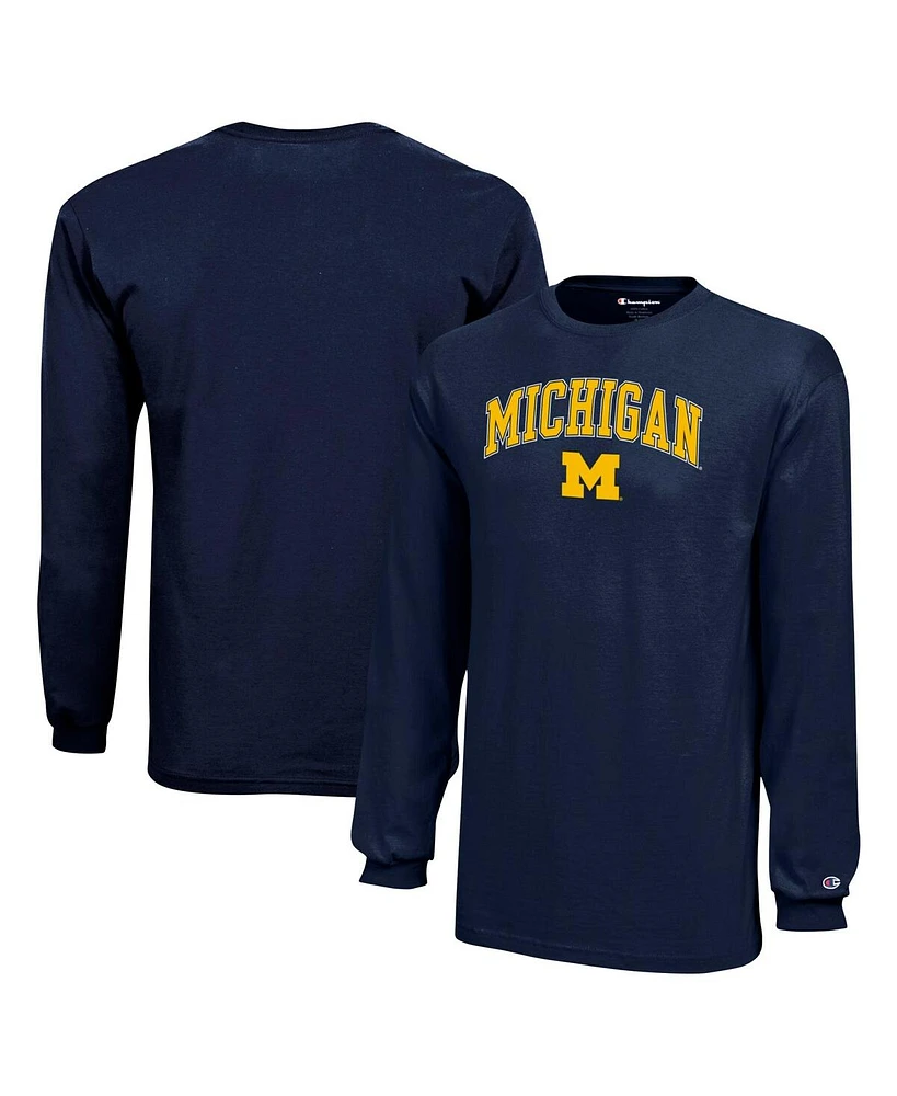 Champion Big Boys and Girls Navy Michigan Wolverines Arch Over Logo Long Sleeve T-Shirt